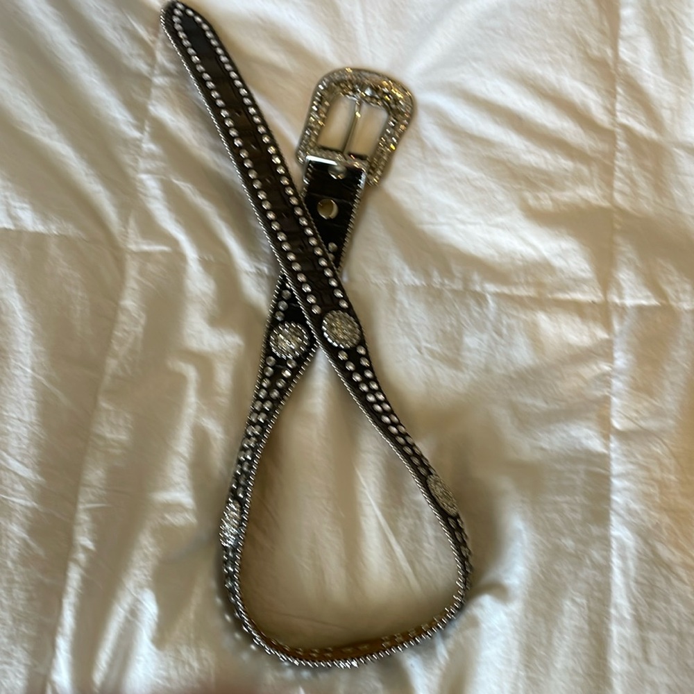 Nocona Black Leather Belt with Silver Accents